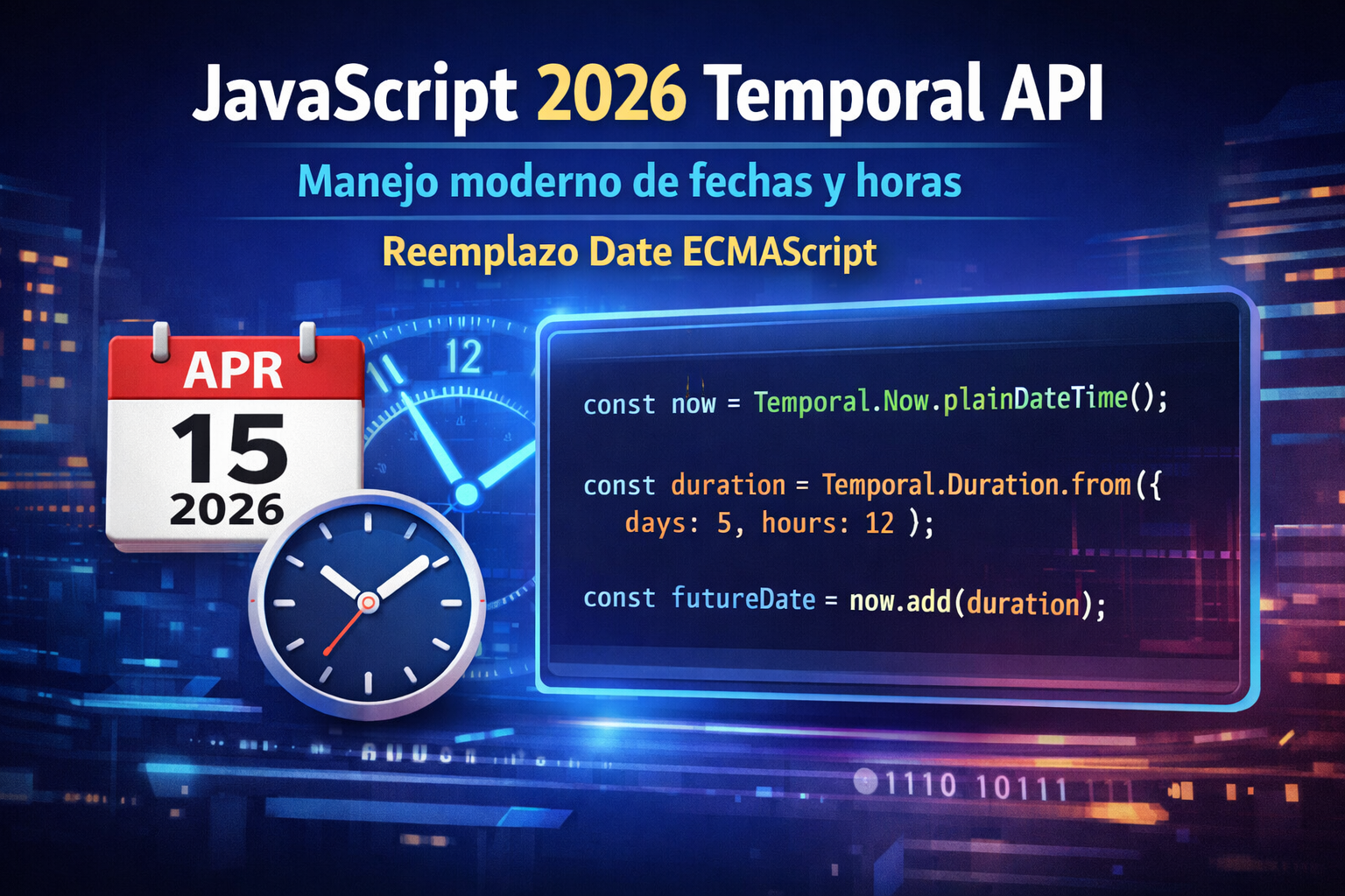 JavaScript 2026 Temporal API manejo moderno de fechas y horas reemplazo Date ECMAScript