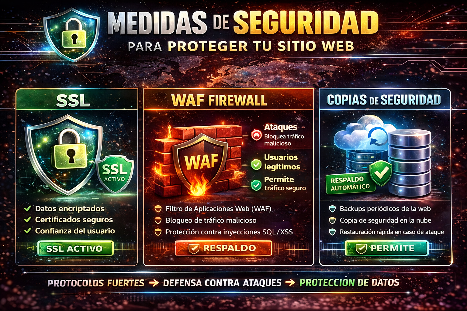 Medidas de seguridad para proteger tu sitio web SSL WAF firewall copias de seguridad