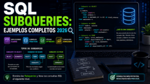 SQL subqueries ejemplos tipos diagrama scalar row multiple WHERE SELECT FROM 2026 Ubicación: Después de sección "Qué son SQL Subqueries"